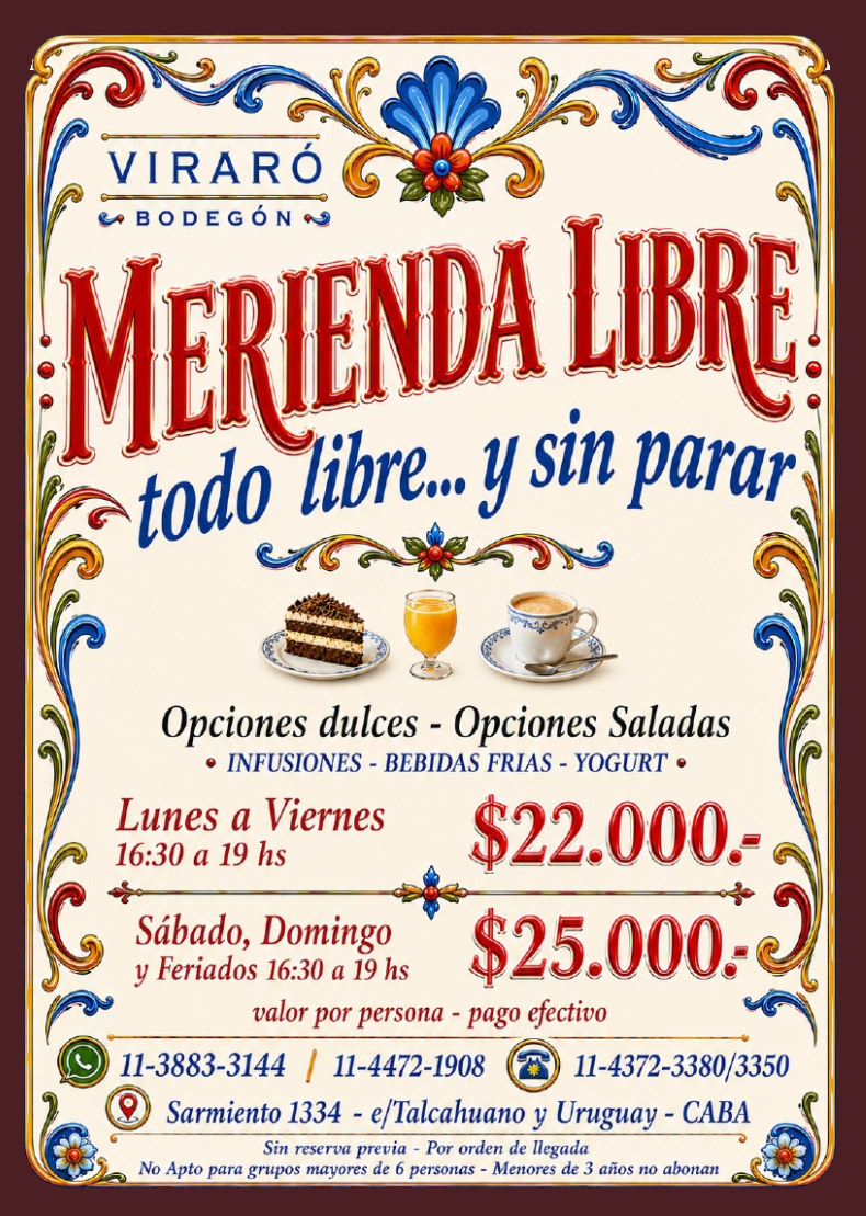 Merienda libre abundante en Viraró Bodegón